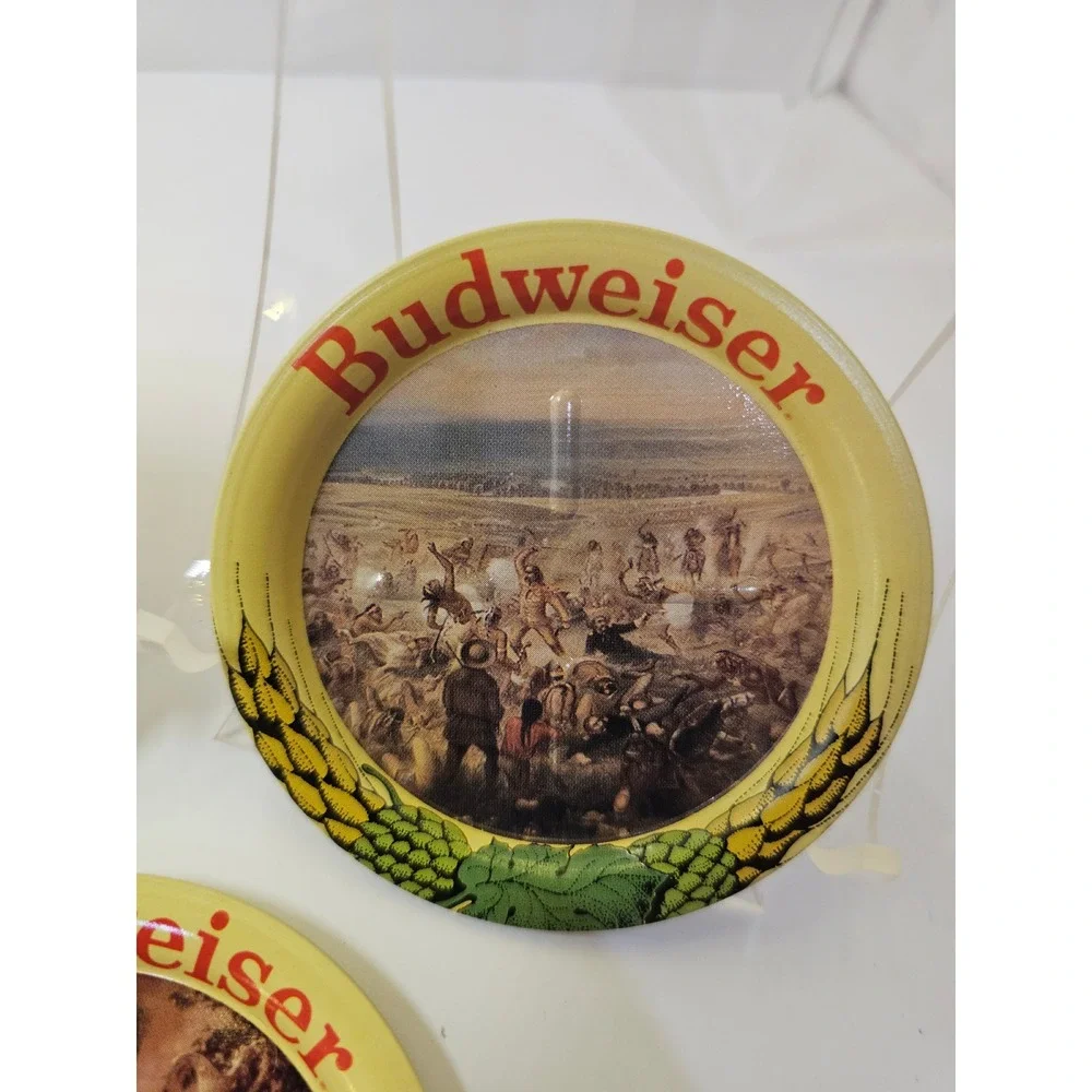 Budweiser Beer Coasters Set of 6 Vintage Collectible Metal‎ Round Images